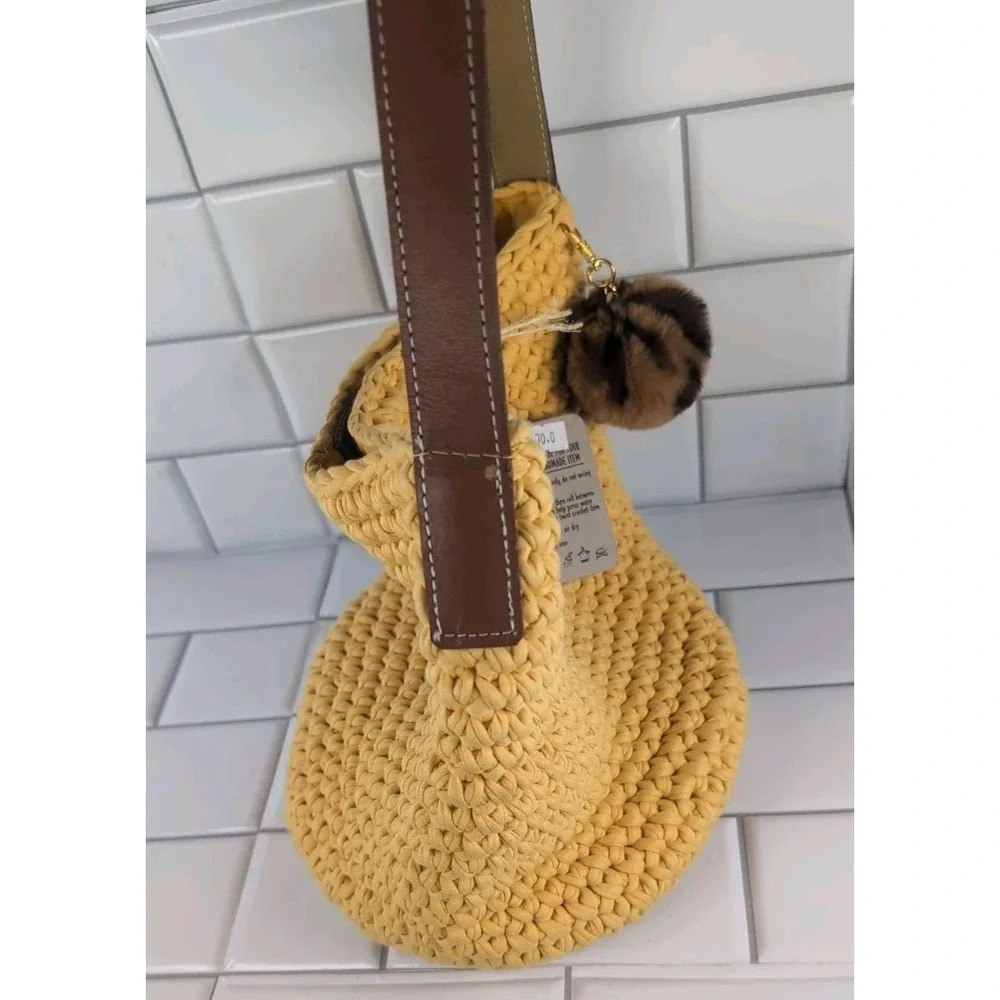 Beehive Crochet Art Handmade Yellow Shoulder Bag Tote Carryall Bucket Bag W/Tags